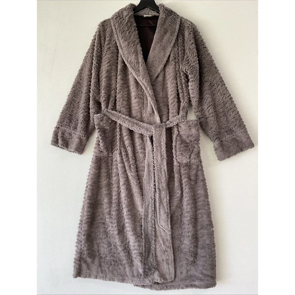 Soma Womens Luxe Plush Robe S/M Chocolate Brown Belt Pockets Bathrobe Cozy